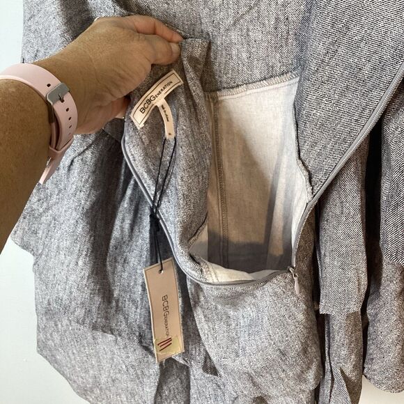 BCBGeneration Tiered Linen Blend Mini Skirt Black White XL NWT - Picture 8 of 9